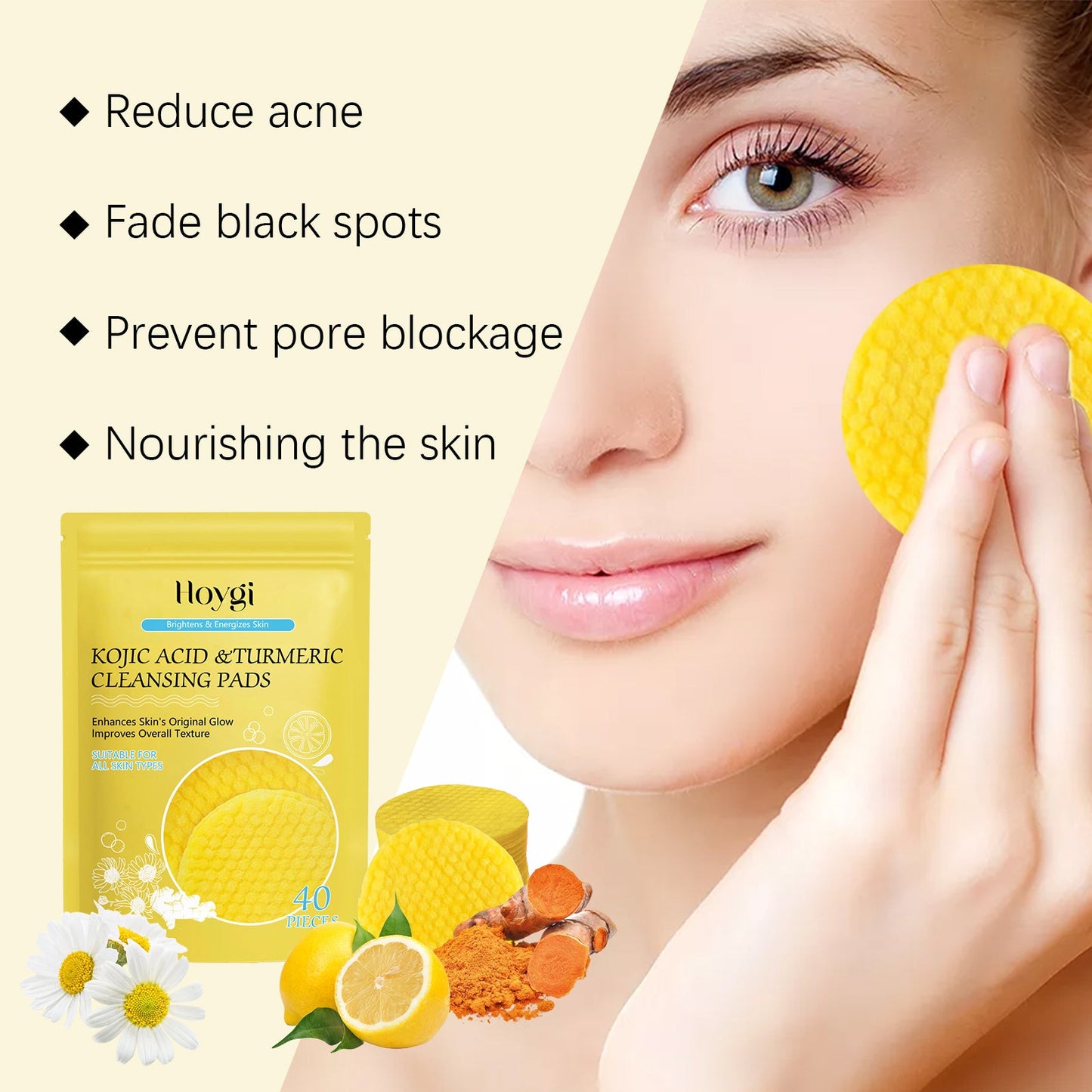 Hoygi Turmeric Acid Cleansing Pad Facial Skin Pore Cleansing, Makeup